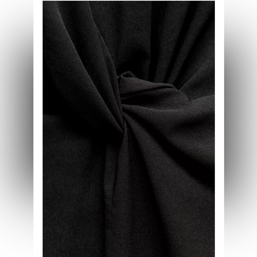 Zara Black Cut Out Midi Dress cotton blend one long sleeve Pleated knot ZW NWT - Picture 10 of 16